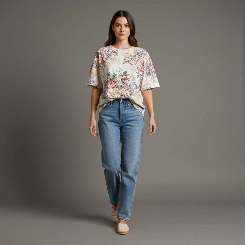 Vintage Claudia Barnes Chintz Floral Tee Size S Cream Pink Bouquet Cottagecore